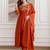 Rust embroidered silk blend kurta pant dupatta set