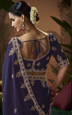 Designer purple satin fabric saree with purple satin blouse fabric 3