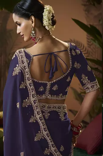 Designer purple satin fabric saree with purple satin blouse fabric