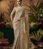 designer gold silk blend fabric saree with gold silk blend blouse fabric