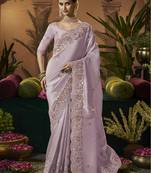 designer lavender silk blend fabric saree with lavender silk blend blouse fabric