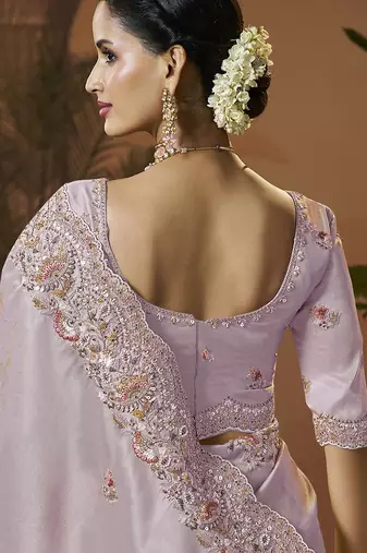 designer lavender silk blend fabric saree with lavender silk blend blouse fabric