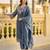Grey embroidered silk blend kurta pant dupatta set