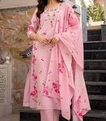 pink embroidered chanderi silk kurta pant dupatta set