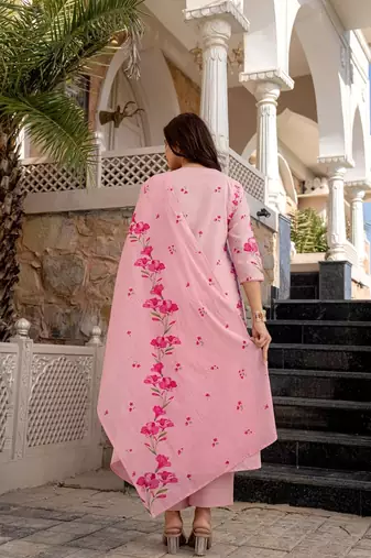 pink embroidered chanderi silk kurta pant dupatta set