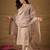 Beige embroidered silk blend kurta pant dupatta set