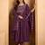 Wine embroidered silk blend kurta pant dupatta set