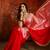 Red tissue satin embellished saree with unstitched blouse piece.