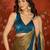 Teal tissue satin embellished saree with unstitched blouse piece.