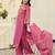 Pink embroidered silk blend kurta pant dupatta set