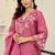 Pink embroidered silk blend kurta pant dupatta set