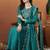 Blue embroidered silk blend kurta pant dupatta set