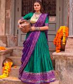Women Bandhej Print Tasar Silk Lehenga Choli Set with Gamthi Embroidery Blouse -  Free Size