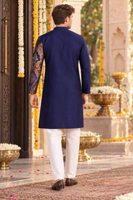 Blue Silk Blend Woven Work Straight Kurta 2