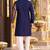 Blue Silk Blend Woven Work Straight Kurta