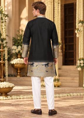 Black Silk Blend Woven Work Straight Kurta 2