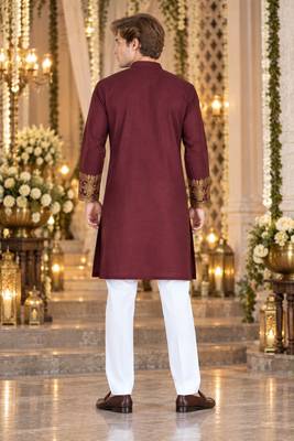 Brown Silk Blend Woven Work Straight Kurta 2