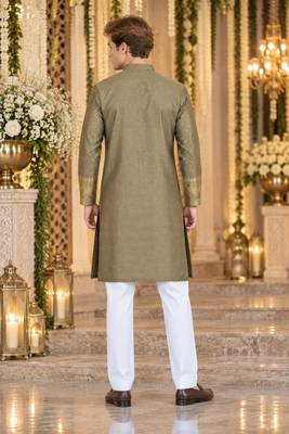 Grey Silk Blend Woven Work Straight Kurta 2