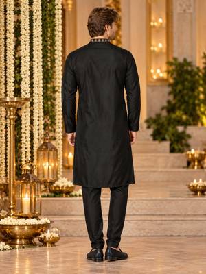 Black Silk Blend Embroidered Work Straight Kurta 2