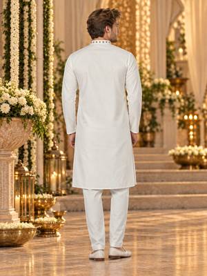 White Silk Blend Embroidered Work Straight Kurta 2