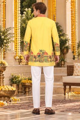 Yellow Silk Blend Woven Work Straight Kurta 2