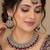 Magenta mehandi-plated agate stone necklace set with earrings & maang tikka
