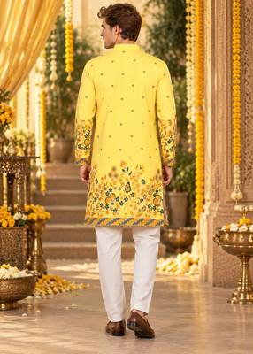 Yellow Cotton Silk Woven Work Straight Kurta 2