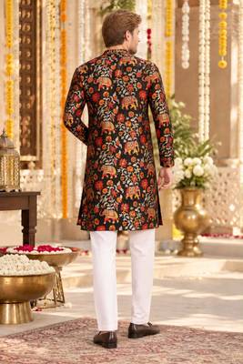 Black Silk Blend Woven Work Straight Kurta 2