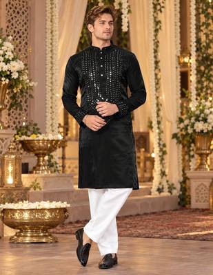 Black Viscose Woven Work Straight Kurta 1