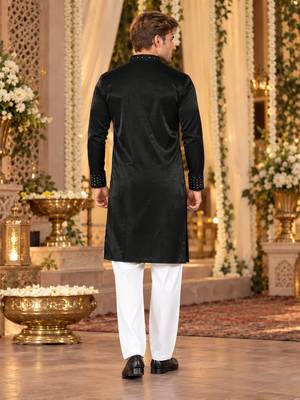 Black Viscose Woven Work Straight Kurta 2