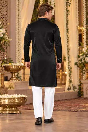 Black Viscose Woven Work Straight Kurta