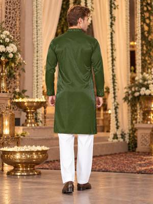Green Viscose Woven Work Straight Kurta 2