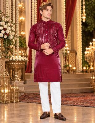 Maroon Viscose Woven Work Straight Kurta 1