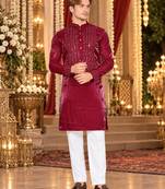 Maroon Viscose Woven Work Straight Kurta