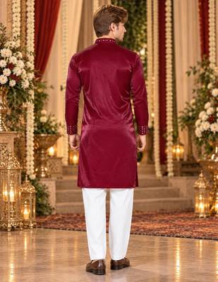 Maroon Viscose Woven Work Straight Kurta 2