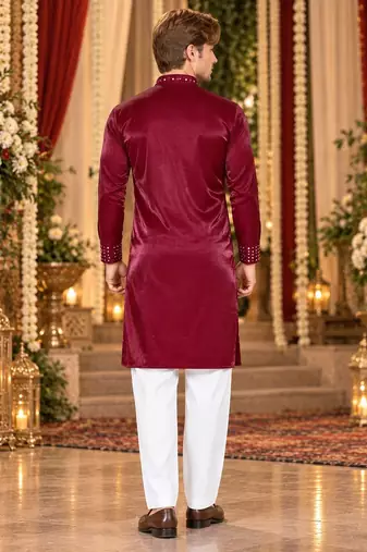 Maroon Viscose Woven Work Straight Kurta