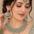 Pista mehandi-plated agate stone necklace set with earrings & maang tikka