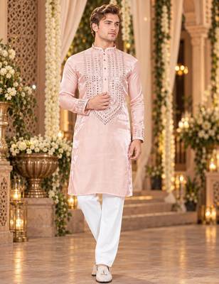 Pink Viscose Woven Work Straight Kurta 1