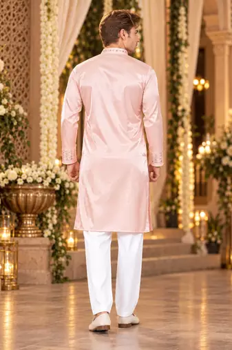 Pink Viscose Woven Work Straight Kurta