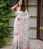 neera pure linen with hand printed lotuses, kutdana handwork and hand embroidery