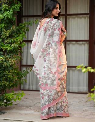 neera pure linen with hand printed lotuses, kutdana handwork and hand embroidery 3