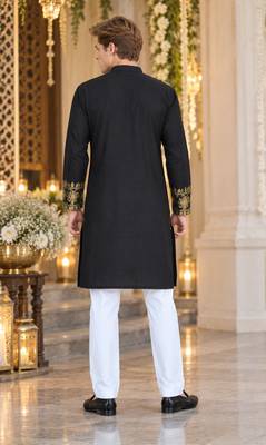 Black Silk Blend Woven Work Straight Kurta 1