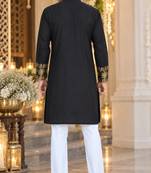 Black Silk Blend Woven Work Straight Kurta