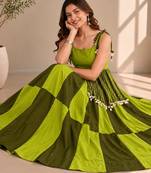 Parrot Green Cowrie Kodi Work Roman Silk Traditional Chaniya Choli