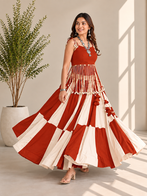 Rust Orange Off White Cowrie Kodi Work Roman Silk Traditional Chaniya Choli 1
