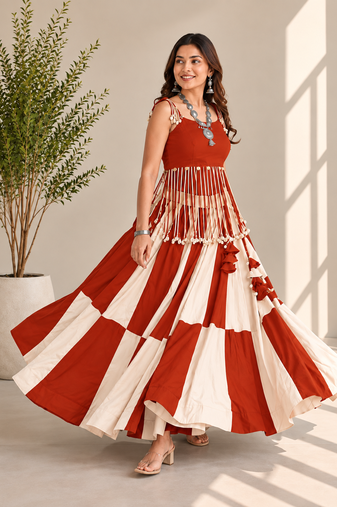 Rust Orange Off White Cowrie Kodi Work Roman Silk Traditional Chaniya Choli