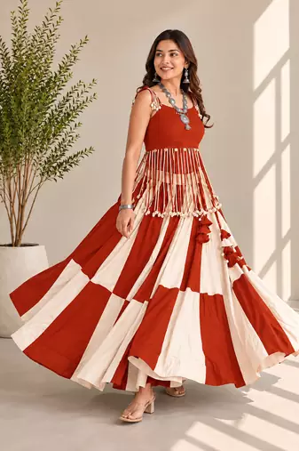 Rust Orange Off White Cowrie Kodi Work Roman Silk Traditional Chaniya Choli