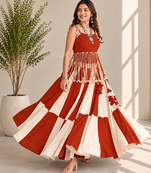 Rust Orange Off White Cowrie Kodi Work Roman Silk Traditional Chaniya Choli