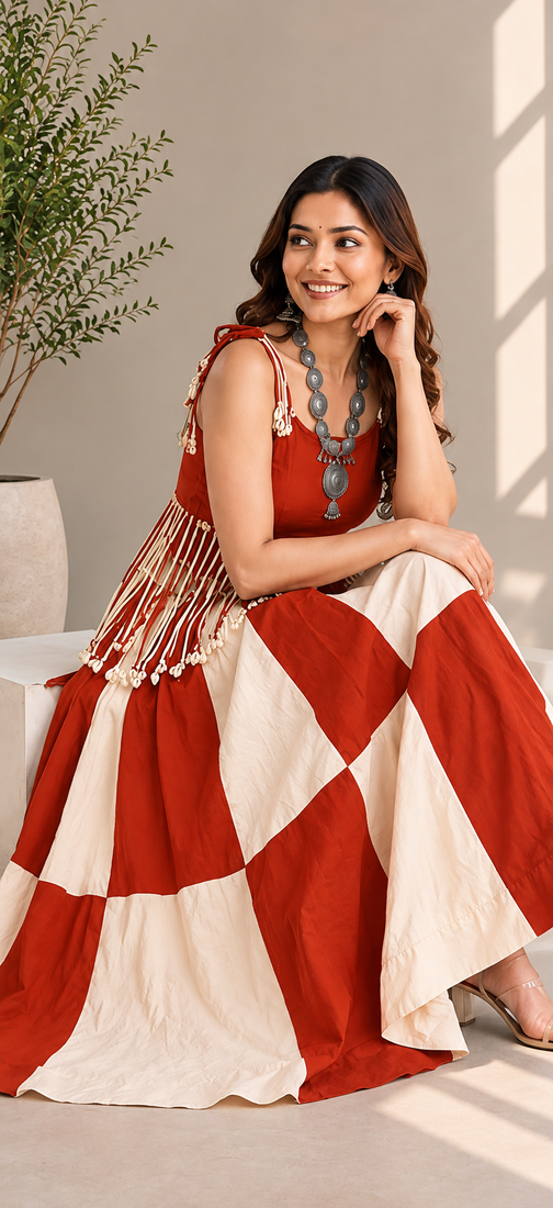 Rust Orange Off White Cowrie Kodi Work Roman Silk Traditional Chaniya Choli