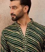 Men's green viscose rayon printed leheriya kurta with trousers – trendy festive & wedding wear